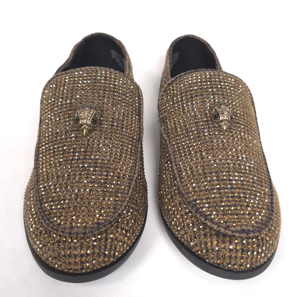 KURT GEIGER Boys New Hugh Loafers Shoes 3M Crystal Embellished Brown DRENCH EU34